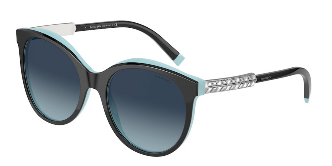 Diamond Point Sunglasses in Silver-Colored Metal with Tiffany Blue Lenses